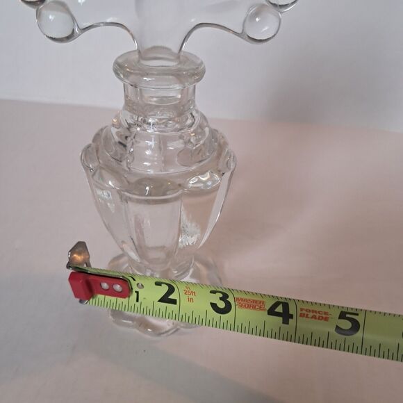 Perfume Bottle With Fan Stopper Vintage Large Clear Glass Footed 8" - Picture 9 of 10
